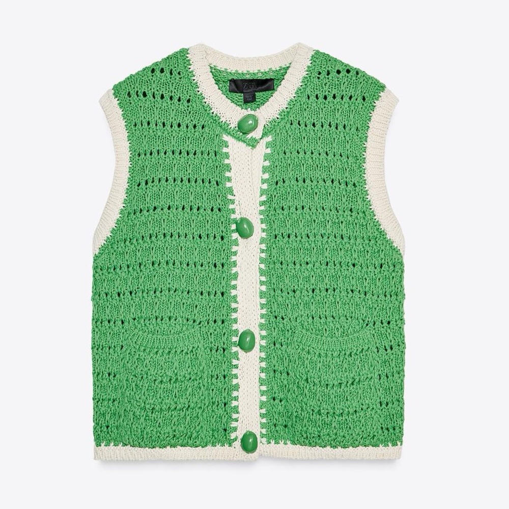 ZARA Large Button Knit Vest Top - Picture 4 of 10